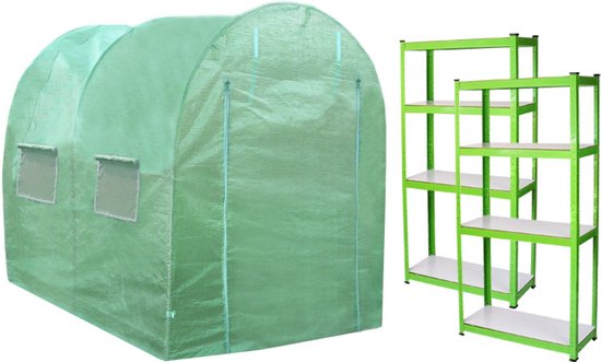 Monster Shop Polytunnel Kas - Groot Afgesloten Plantenparadijs - 4m x 2m - UV-bestendige PE-hoes - Stabiel Frame, Eenvoudige Montage - Inclusief 2 Waterbestendige Werkbankrekken