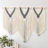 Large Macrame Wall Hanging 110 x 80 cm Boho Tapestry Handmade Grey Beige Tassel Bohemian Tapestries for Bedroom Wall Decoration Balcony Decor Wall Decoration Gift for Women