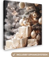 Canvas schilderij 50x50 cm - Kerstboom goud - Kerst decoratie - Kamer accessoires - Schilderijen woonkamer - Wanddecoratie slaapkamer - Muurdecoratie keuken - Wanddoek interieur binnen - Woondecoratie huis