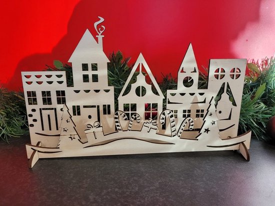 Houten kerstdorp - set deel 6 - 27 x 16 cm