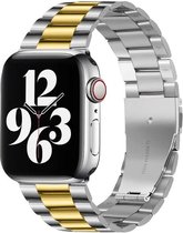 By Qubix Stalen schakelband - Zilver met goud - Geschikt voor Apple Watch 38mm - 40mm - 41mm - Compatible Apple watch bandje - smartwatch bandje