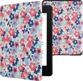 coque kwmobile compatible avec Amazon Kindle Paperwhite 11. Generation 2021 - Fermeture magnétique - Couverture liseuse rouge / vieux rose / bleu - Motif floral pastel