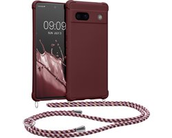 kwmobile telefoonhoesjegeschikt voor Google Pixel 7a - Hoesje van siliconen met telefoonkoord - In bordeaux-violet