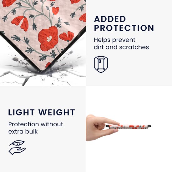 kwmobile e-reader hoesje geschikt voor Amazon Kindle Oasis 10. Generation hoes - E reader flip case met magnetische sluiting - Ereader cover - Klaprozen design in rood / groen / beige van Merkloos — afbeelding 4