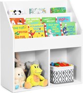 Boekenkast voor kinderen, speelgoedrek van hout met 3-traps vak en 2 planken, 2-in-1 kinderrek, opbergrek voor kinderkamer, speelkamer, wit, 70 x 30 x 80 cm