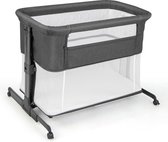 3-in-1 babybed & bijzetbed & box, inklapbaar reisbed met matras, 5 verstelbare hoogtes, afsluitbare wielen en draagtas voor pasgeborenen (grijs)