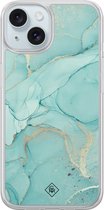 Casimoda® hoesje - Geschikt voor iPhone 15 - Marmer mint groen - 2-in-1 case - Schokbestendig - Marble design - Verhoogde randen - Mint, Transparant