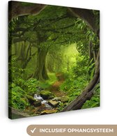 Canvas schilderij - Jungle - Rivier - Boom - Schilderij op canvas - Wanddecoratie - 90x90 cm