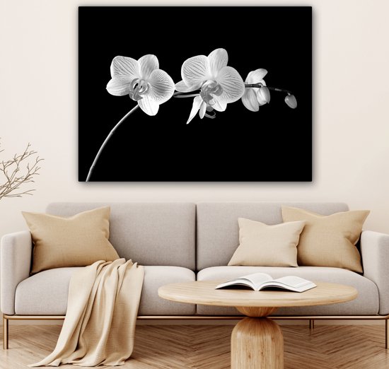 Canvas schilderij 120x90 cm - Wanddecoratie Orchidee - Bloemen - Zwart - Roze - Knoppen - Muurdecoratie woonkamer - Slaapkamer decoratie - Kamer accessoires - Schilderijen op canvas