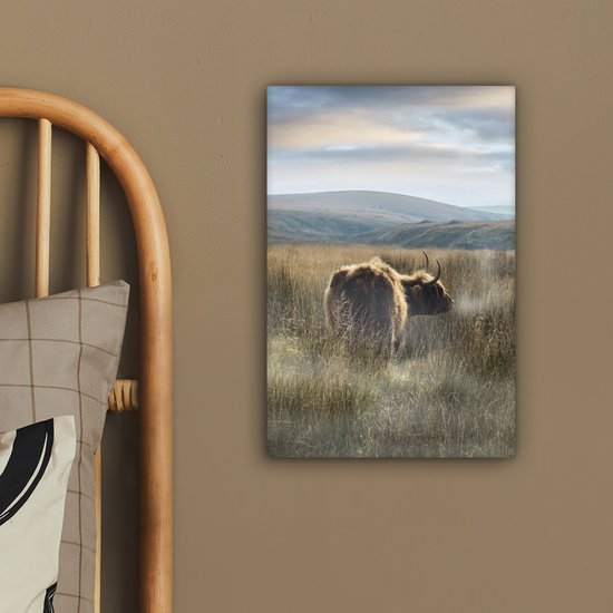 Peinture sur toile Highlanders écossais - Brouillard - Herbe - 20x30 cm - Décoration murale