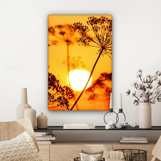 OneMillionCanvasses - Toile - Peinture - Soleil - Plantes - Oranje - Horizon - Photo sur toile - Toile - 40x60 cm - Décoration murale