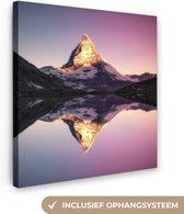 Canvas Schilderij Matterhorn bij zonsopgang vanaf Riffelsee in Zwitserland - 20x20 cm - Wanddecoratie