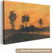 Canvas Schilderij Landschap bij zonsondergang - Vincent van Gogh - 30x20 cm - Wanddecoratie