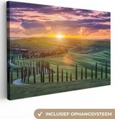 Canvas Schilderij Italië - Zonsondergang - Toscane - 90x60 cm - Wanddecoratie