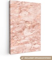 Canvas schilderij 90x140 cm - Wanddecoratie Marmer - Luxe - Roségoud - Roze - Glitter - Marmerlook - Muurdecoratie woonkamer - Slaapkamer decoratie - Kamer accessoires - Schilderijen