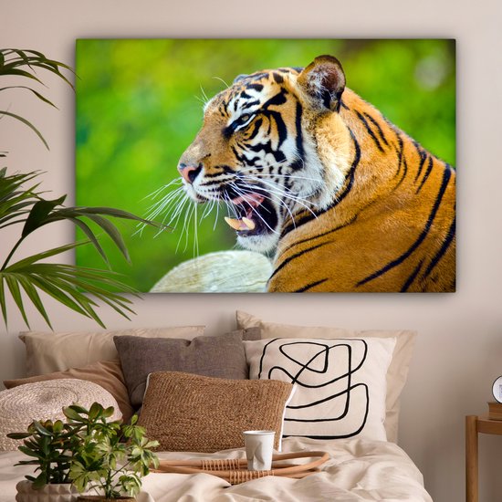 Toile de tigre rugissant 120x80 cm - Tirage photo sur toile (Décoration murale salon / chambre) / Peintures sur toile animaux