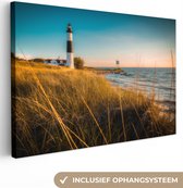 Canvas Schilderij Vuurtoren - Zee - Amerika - 30x20 cm - Wanddecoratie