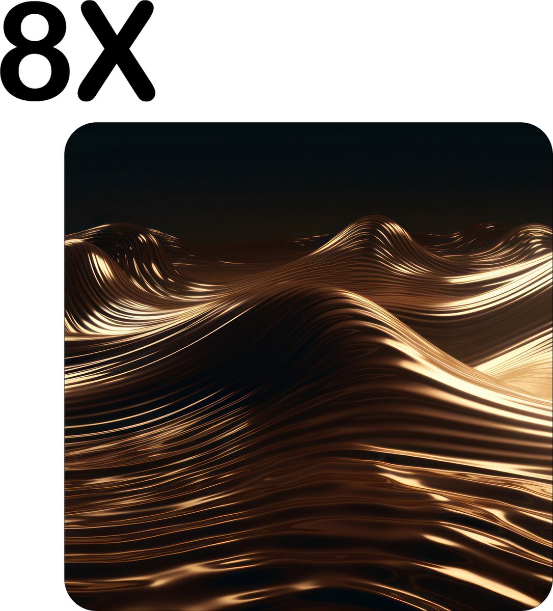 BWK Flexibele Placemat - Gouden Golven - Set van 8 Placemats - 40x40 cm - PVC Doek - Afneembaar