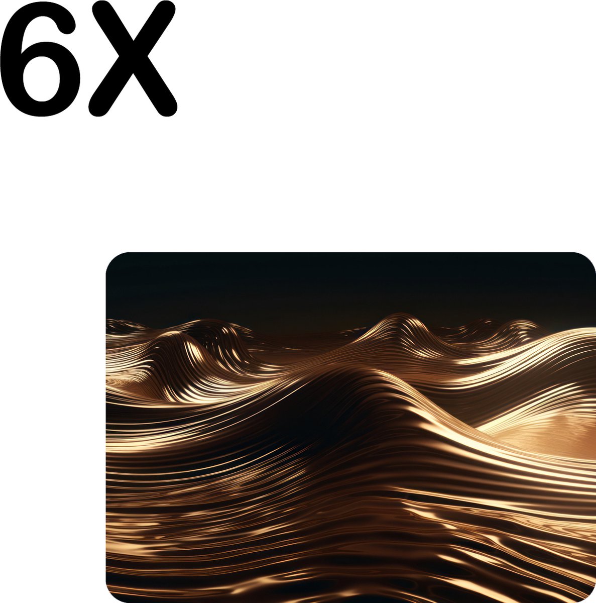 BWK Flexibele Placemat - Gouden Golven - Set van 6 Placemats - 35x25 cm - PVC Doek - Afneembaar
