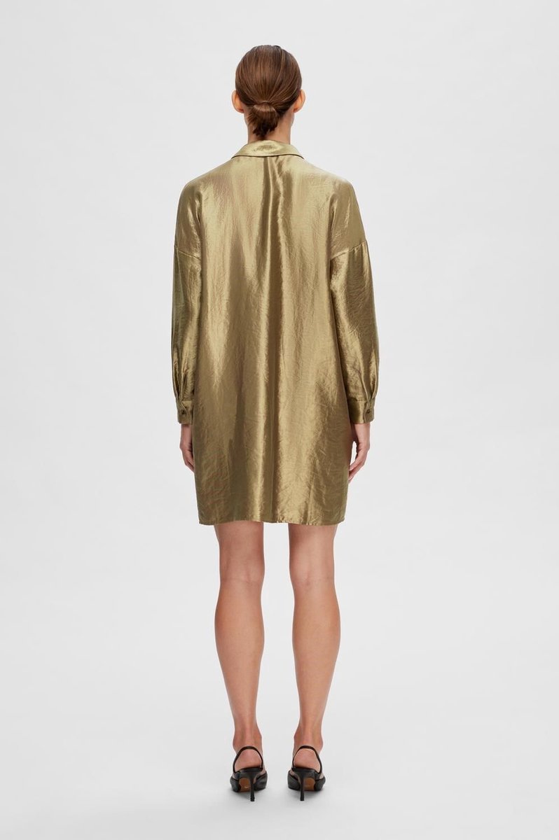 Selected Femme Silva Tonia LS Shirt Dress Gold Colour