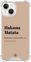 Casimoda® hoesje - Geschikt voor iPhone 14 - Hakuna Matata - Shockproof case - Extra sterk - Siliconen/TPU - Bruin/beige, Transparant