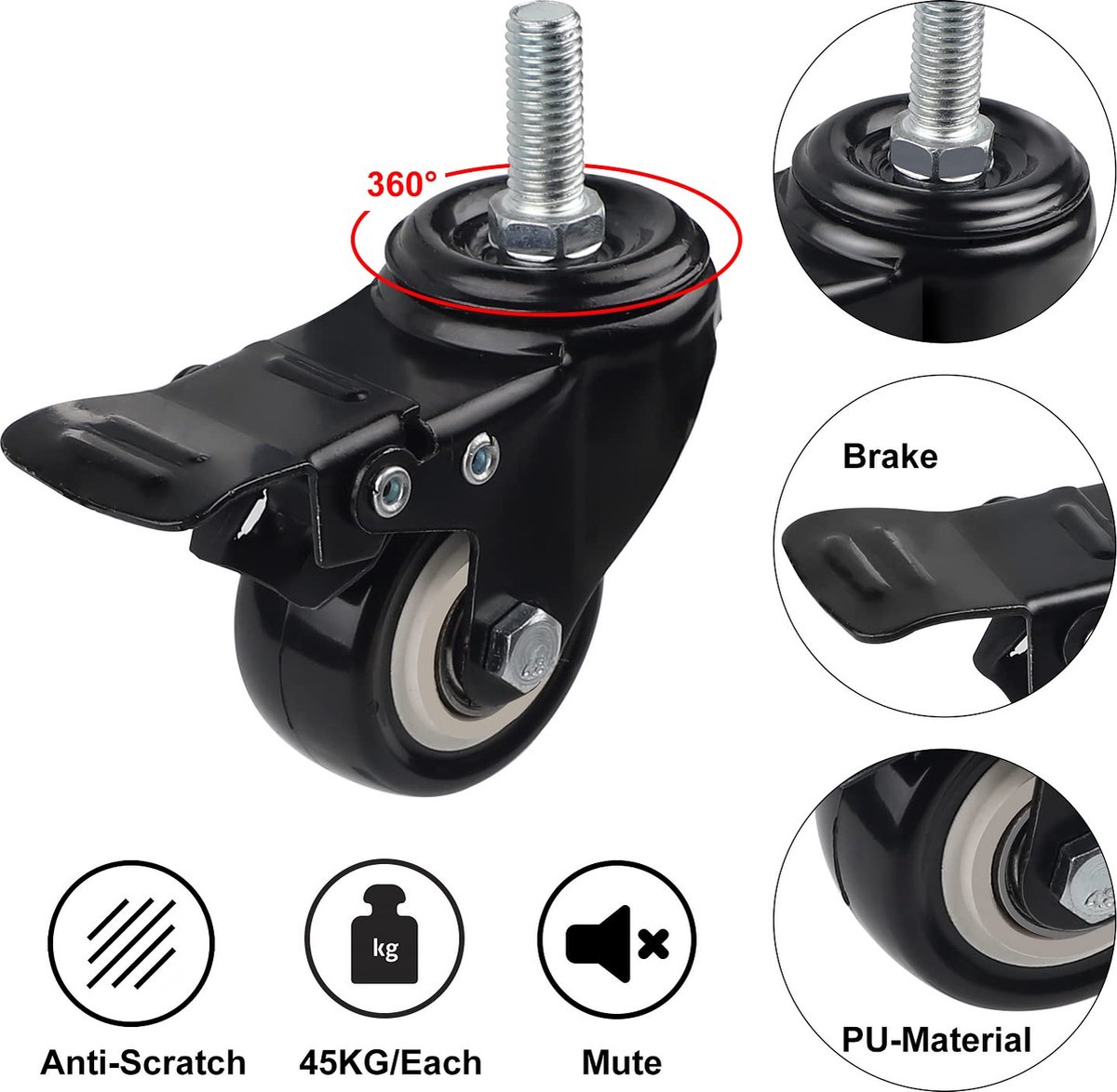 4 Roulettes Pour Meubles 50mm, Roulette Charge Lourde Avec Frein