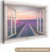 Canvas - Doorkijk - Lavendel - Bloemen - Wanddecoratie - 90x60 cm - Canvas schilderij - Canvas doek