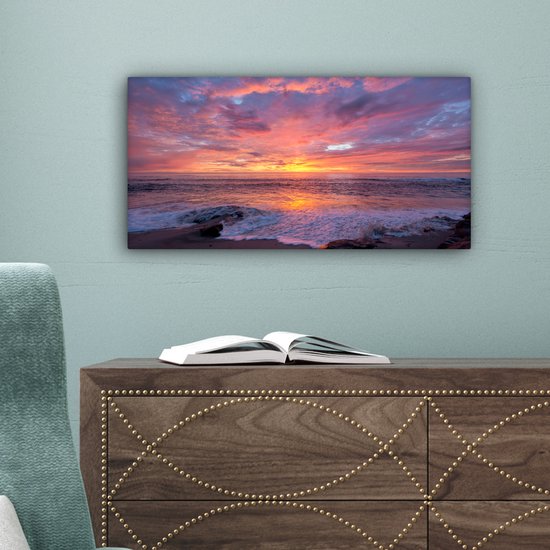 Toile Peinture Plage - Mer - Coucher de Soleil - 40x20 cm - Décoration murale