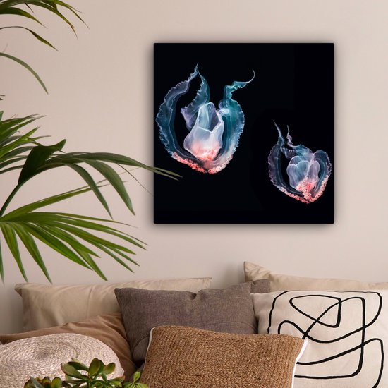 Tableau Peinture Méduse - Animaux aquatiques - Zwart - 50x50 cm - Décoration murale