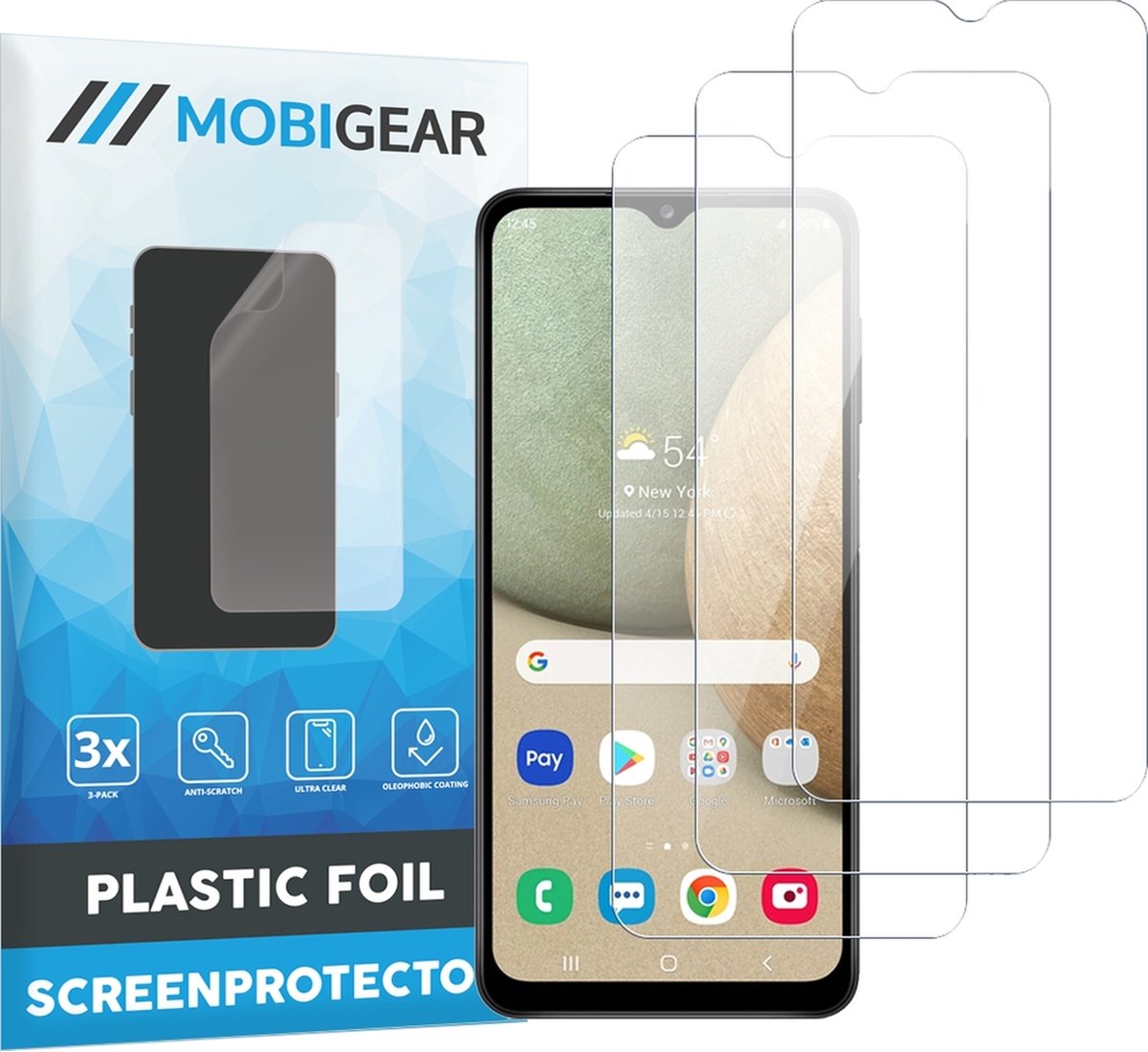 Mobigear Screenprotector geschikt voor Samsung Galaxy A12 | Mobigear Screenprotector Folie - Case Friendly (3-Pack)