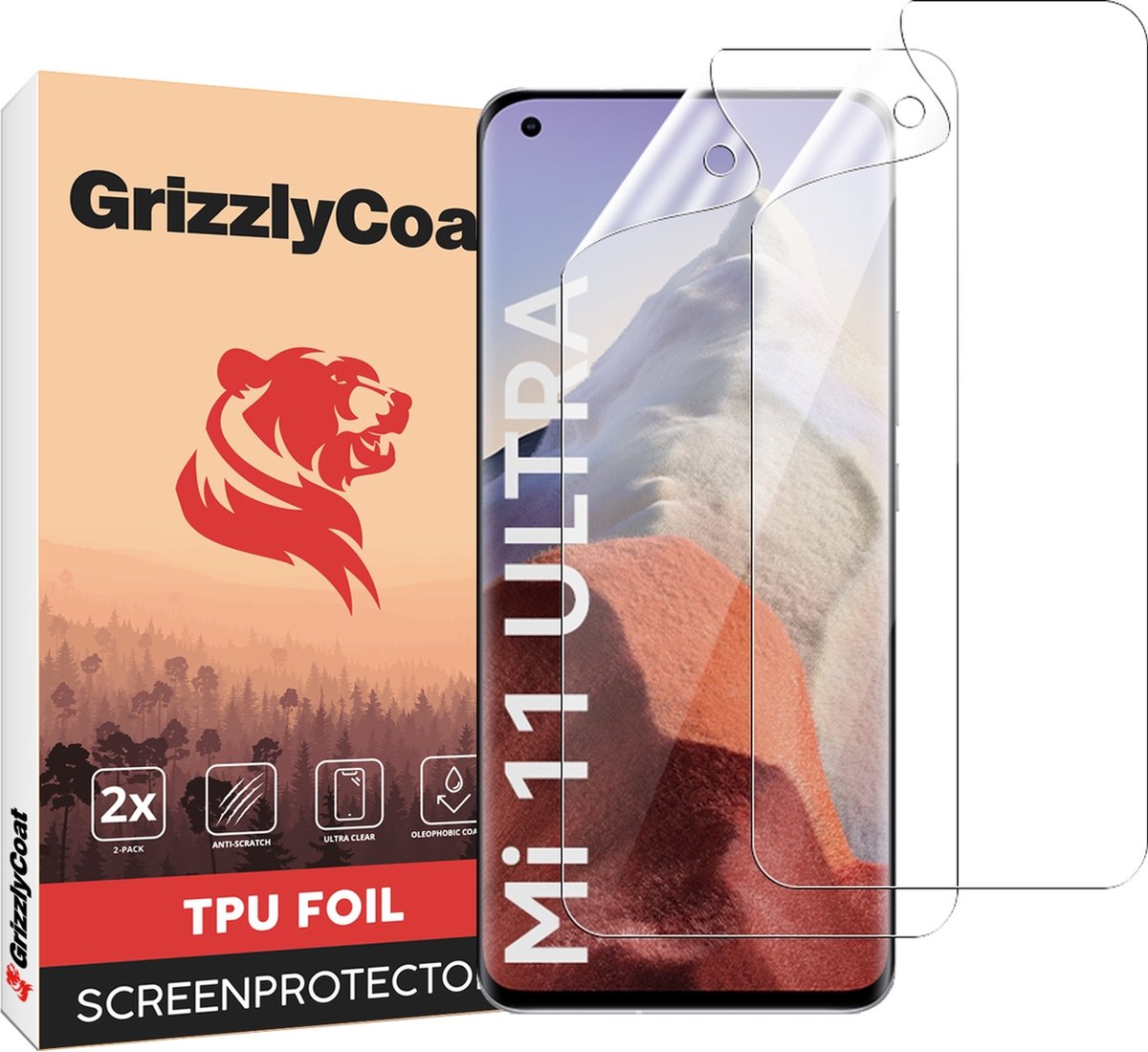 GrizzlyCoat - Screenprotector geschikt voor Xiaomi Mi 11 Ultra Hydrogel TPU | GrizzlyCoat Screenprotector - Case Friendly + Installatie Frame (2-Pack)