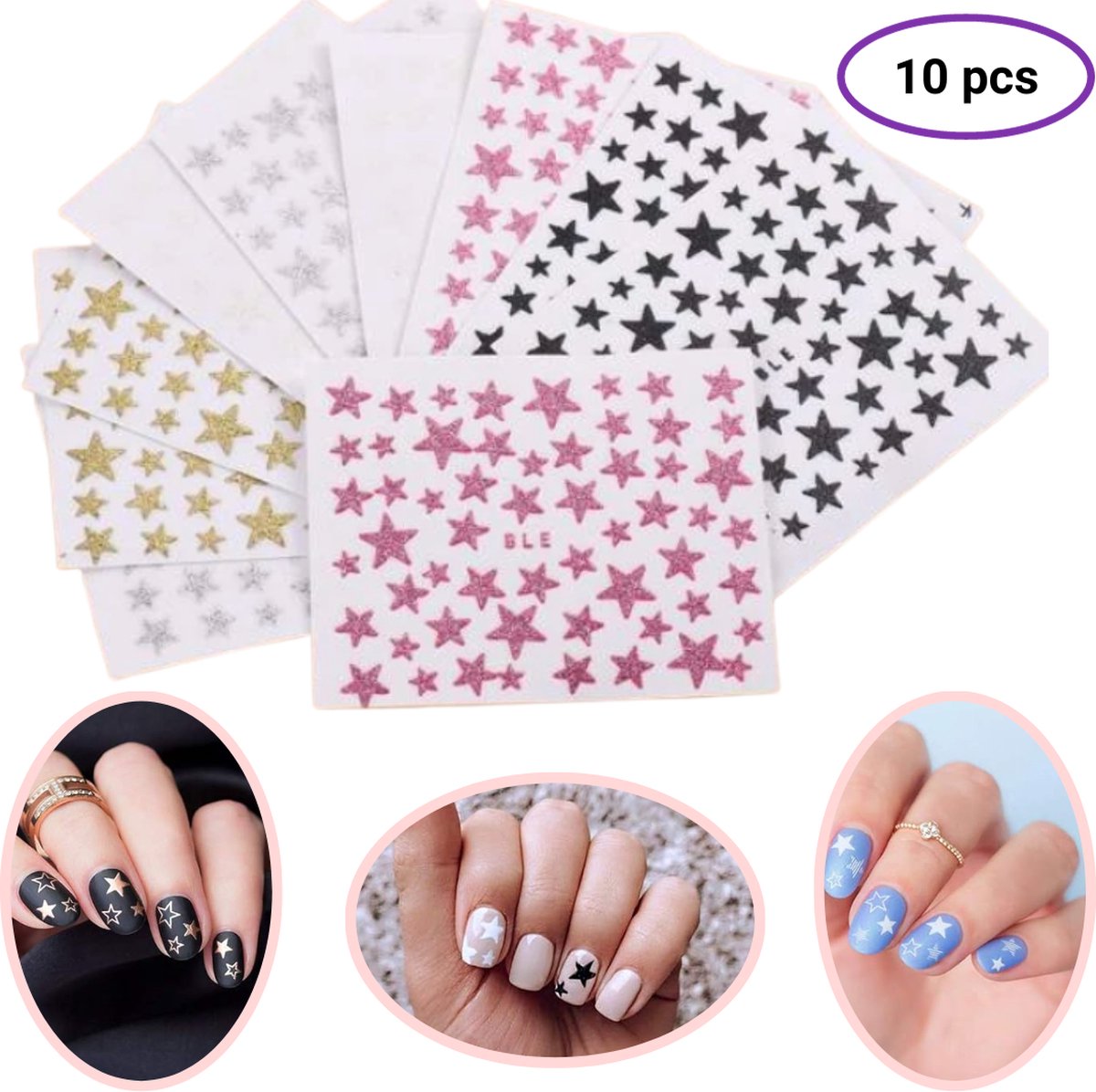 Goedkoopste GUAPÀ® Nail Art Nagelstickers | Zelfklevende 3D Nagel Stickers Kerst | Nail Art 3D Stickers | Gellak | Acryl Nagels | Nagelstickers Kinderen | Nail Art Stempel | 10 glitter nagelstickers sterretjes