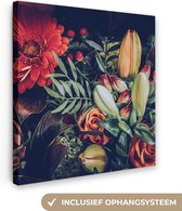 Canvas Schilderij Boeket - Stilleven - Bloemen - Planten - Rood - 20x20 cm - Wanddecoratie