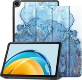 Hoozey - Book Case geschikt voor Samsung Galaxy Tab S9 (2023) - 11 inch - Sleep cover - Marmer print - Licht Blauw
