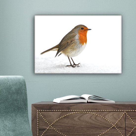 Robin dans la neige Toile 30x20 cm - petit - Tirage photo sur toile (Décoration murale salon / chambre)