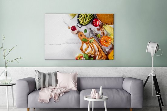 Tableau sur toile Légumes - Viande - Cuisine - Herbes - 140x90 cm - Décoration  murale