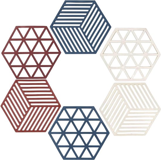 Pannen Onderzetters - 6x stuks - Siliconen Onderzetter Mat set voor Warme Gerechten, Potten en Pannen, Gemakkelijk te Haken en op te Bergen, Hittebestendig, Antislip, Vaatwasmachinebestendig