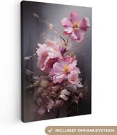 Canvas Schilderij Bloemen - Roze - Stilleven - Kunst - 80x120 cm - Wanddecoratie