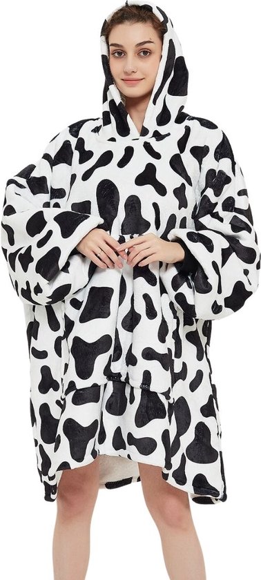 Snuggie deken met mouwen – Oversized hoodie koe – Fleece deken dierenprint – Fleece snuggie met koeienprint – TV deken – Plaid met mouwen – Snuggie omkeerbaar – Sherpa snuggie – Fleece poncho - Knuffelen – Koeien print – snuggie ik hou van Holland