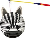 Bol lampion zebra - wit/zwart - H20 cm - papier - met lampionstokje - 50 cm