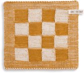 Knit Factory Gebreide Pannenlap Block - Pannenlappen gemaakt van 50% katoen & 50% acryl - Blokken motief - Traditionele look - 1 stuk - Ecru/Oker - Geel - 23x23 cm