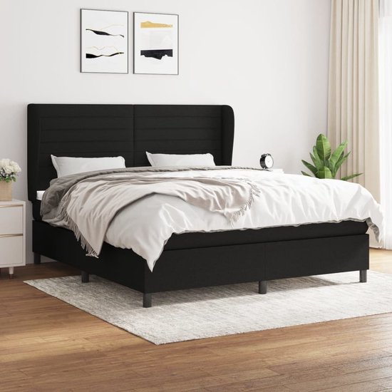 vidaXL-Boxspring-avec-matelas-tissu-noir-160x200-cm