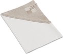 Witte theedoek met beige gebreide hoek met ruitpatroon.