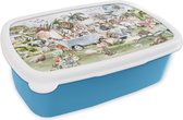 Broodtrommel Blauw - Lunchbox - Brooddoos - Jungle - Bus - Dieren - Kinderen - Planten - 18x12x6 cm - Kinderen - Jongen