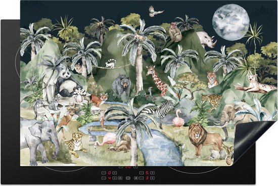 MuchoWow Inductiebeschermer - Inductie mat - Vinyl - Jungle - Water - Brug - Natuur - Planten - 81.2x52 cm - Inductie beschermer