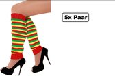 5x Paar Beenwarmers smalle streep rood/geel/groen - Carnaval thema feest party festival Limburg fun