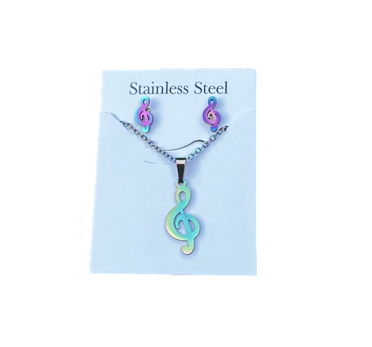 Bijoux by Ive - Sieraden set - Ketting met hanger en Oorbellen - Muzieknoot - Multicolor