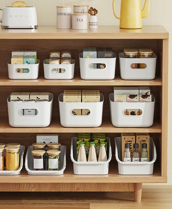 10 Stuks Mini Opbergdoos Plastic Opbergmand met Hengsels 15×11×5 cm Badkamer Organizer Keukenkast Manden Opberg Plastic Doos Voor Badkamer Keuken (Oranje, 15×11×5 cm