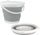 Opvouwbare siliconen emmer - BPA-vrije wateremmer voor schoonmaken, kamperen, vissen, reizen (10L), draagbaar compact ruimtebesparend, huis-/camperreiniging, ramen en auto's, grijs