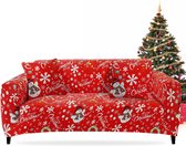 Bankhoes voor Kerstmis, 3-zits, stretch bankovertrek met armleuningen, spandex, antislip, wasbaar, bankbescherming, hoes voor bank (3-zits, sneeuwvlokken)